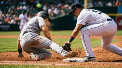 Baseball baserunner stealing second base in full sprint