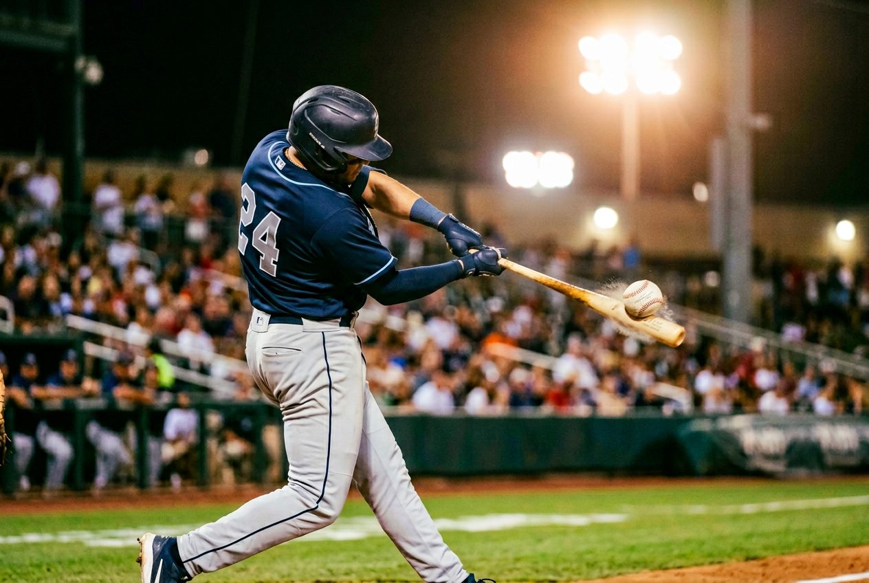 How to hit a home run — batter making powerful contact with ball launching off bat