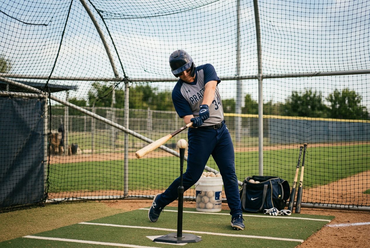 How to become a better baseball player — focused training session at batting cage